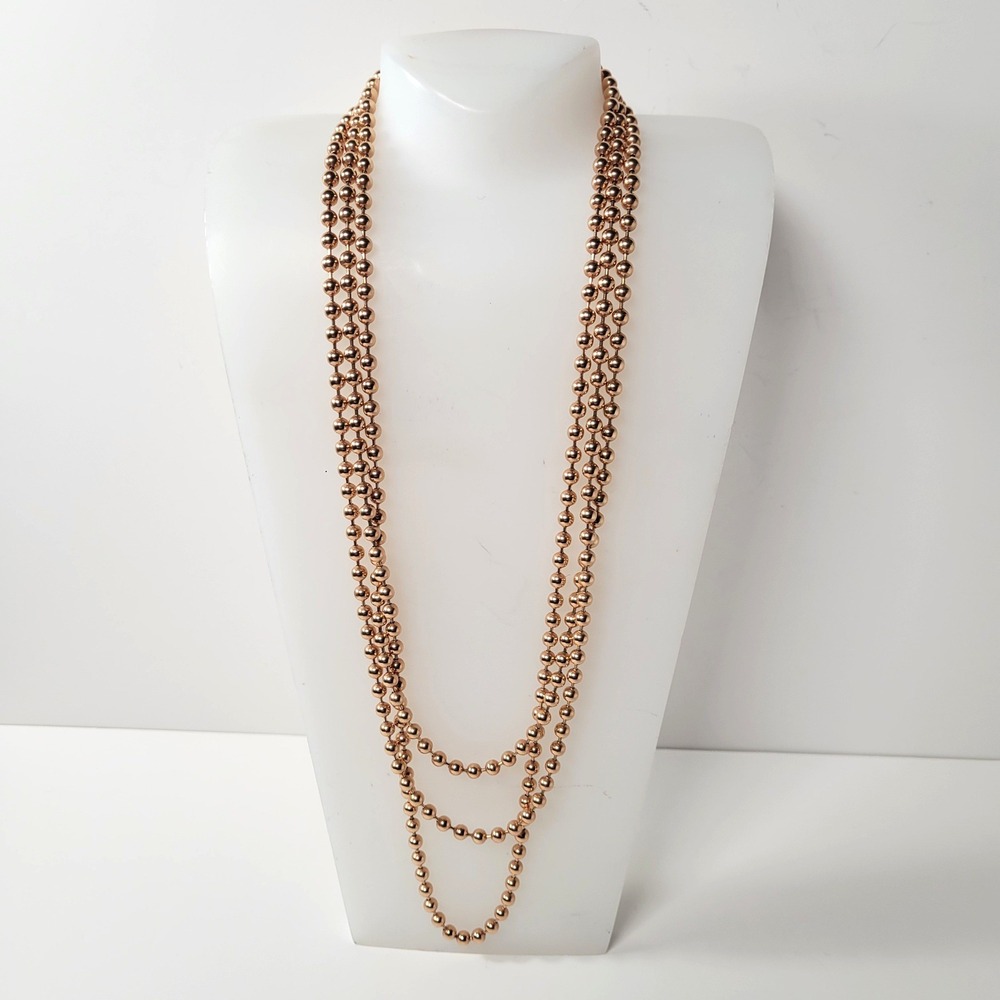 Milor Stainless Steel Rose Gold Bead Necklace Long Opera Length Flapper 68"